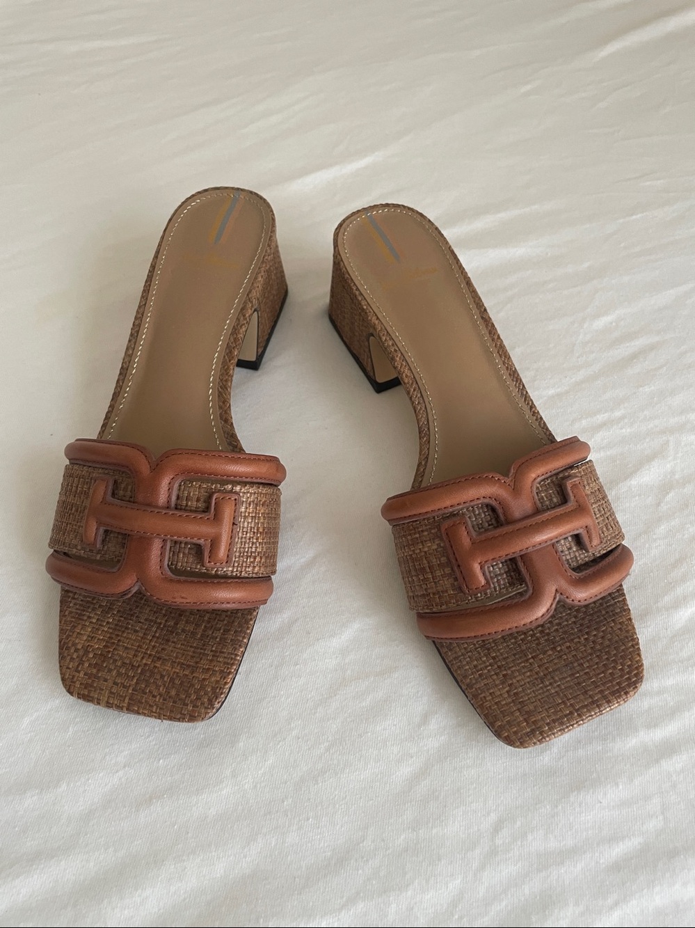Sam Edelman Brown Woven Leather Block Heel Sandals - Picture 2 of 7